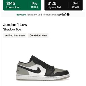 Jordan 1 shadow low size 12